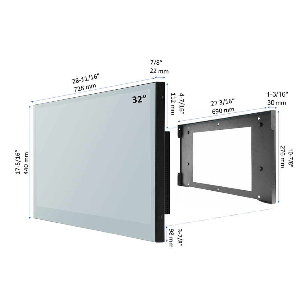 32 inches Smart Mirror TV for Bathroom IP66 Waterproof WiFi Bluetooth DTV Tuner LED Television Android SPA Big Screen Vanishing in Wall for Luxury Hotel Kitchen
