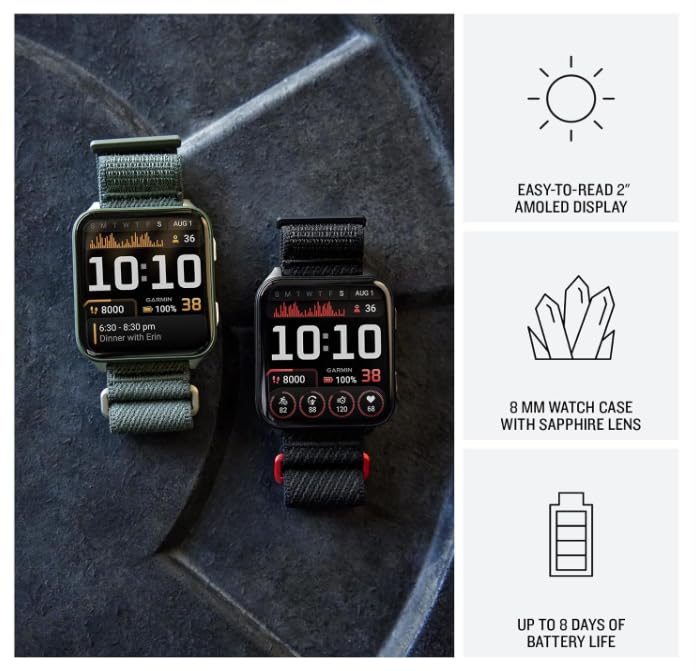 Garmin Venu X1 Thin and Lightweight GPS Smartwatch, AMOLED Display, Moss with Titanium Caseback and Moss ComfortFit Nylon Band White Earbuds Bundle