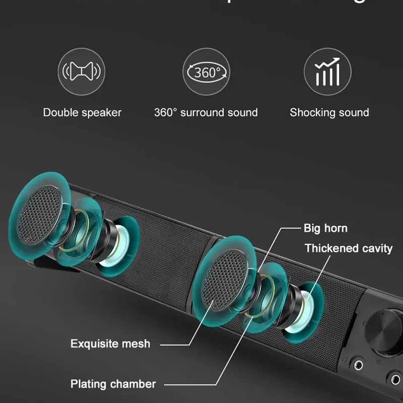 3.5mm Stereo Surround Music Smart Speakers Column Sound Bar Computer PC Home Notebook TV Loudspeakers