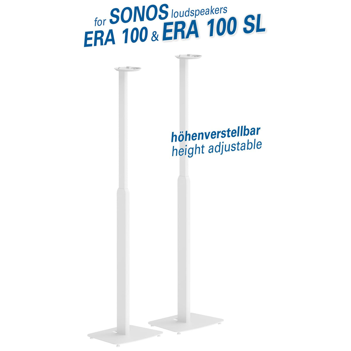 myWall Sonos Era 100 Height-Adjustable Speaker Stands - HS43WL, Set of 2, Perfect Sound Alignment, Decoupling, White