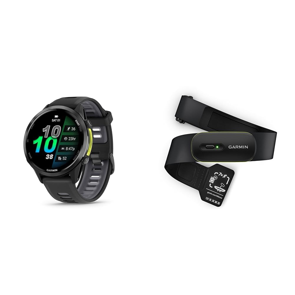 Bundle of Garmin® Forerunner® 970, Premium GPS Smartwatch, Carbon Gray DLC Titanium with Black Case and Translucent Whitestone Band + Garmin® HRM 600 Premium Heart Rate Monitor M-XL