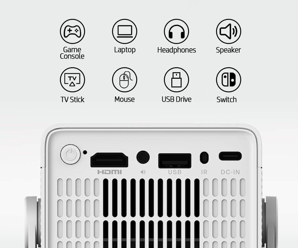HP MC400 Portable HD Projector, WiFi , Bluetooth, Short Throw Lens, WiFi Screen Mirroring, App Store , Speaker, Design to work with PD Power Bank for Home Theater & Outdoor Movies