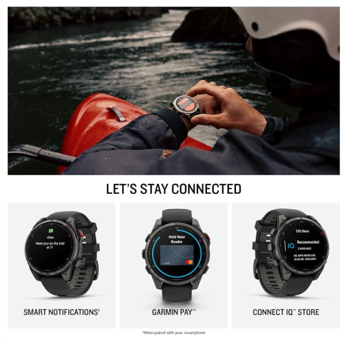 Wearable4U Garmin Fenix 8 Pro – 51mm AMOLED LTE & Satellite Connected Multisport GPS Smartwatch, inReach Technology: Sapphire Carbon Gray DLC Titanium w/Black-Pebble Gray Silicone Band Power Bundle