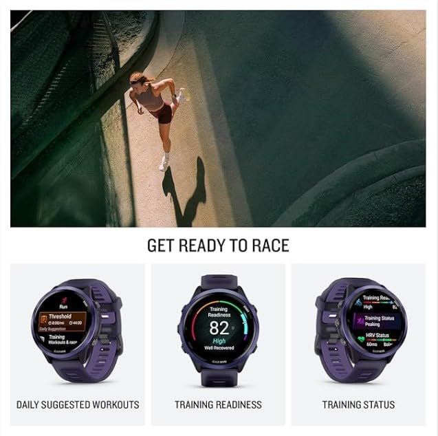 Garmin Forerunner 570 47mm Advanced GPS Running & Triathlon Smartwatch, AMOLED Display, Training & Recovery, Indigo Aluminum w/Translucent Imperial Purple/Indigo Band w/ Wearable4U PowerBank Bundle