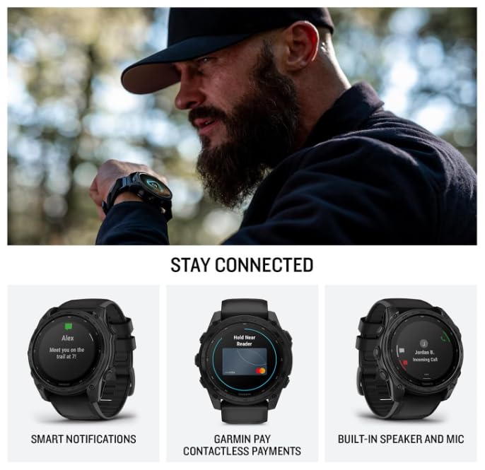 Garmin Tactix 8, 51mm Solar, Elite, Titanium Bezel, Sapphire Lens, Premium Tactical GPS Smartwatch, Includes Applied Ballistics Ultralight Elite Solver, 40 M Dive Rating w Earbuds Bundle