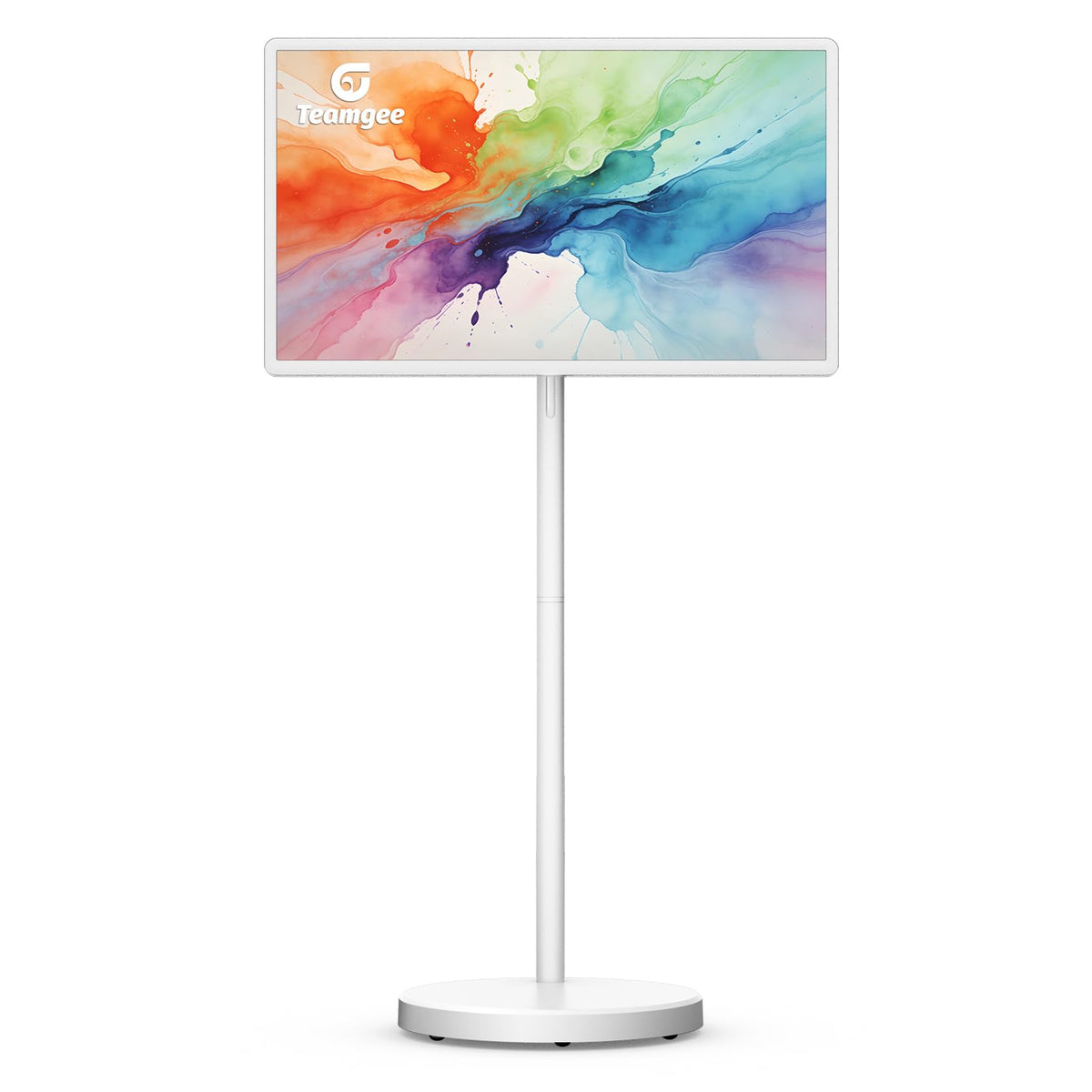 Teamgee 32-Inch Portable Smart TV on Wheels, Android 15, 8GB RAM, 20W Stereo Speakers, Full Swivel Stand, Voice Remote – M01 Vibrant Edition