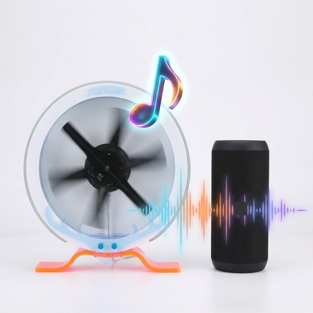 3D Hologram Fan WiFi Projector with Protective Cover & LED Strip, 11.9 Inch Hi-Res Holographic Display, App Control Custom 3D Text Video for Business Store Sign Bar Party Holiday Decoration