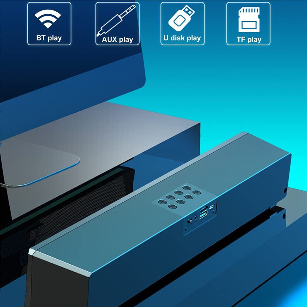 2x5W Desktop Speaker BT5.0 Soundbar Alarm Clock Time Display Support AUX in TF Card for TV Latop PC Smartphone