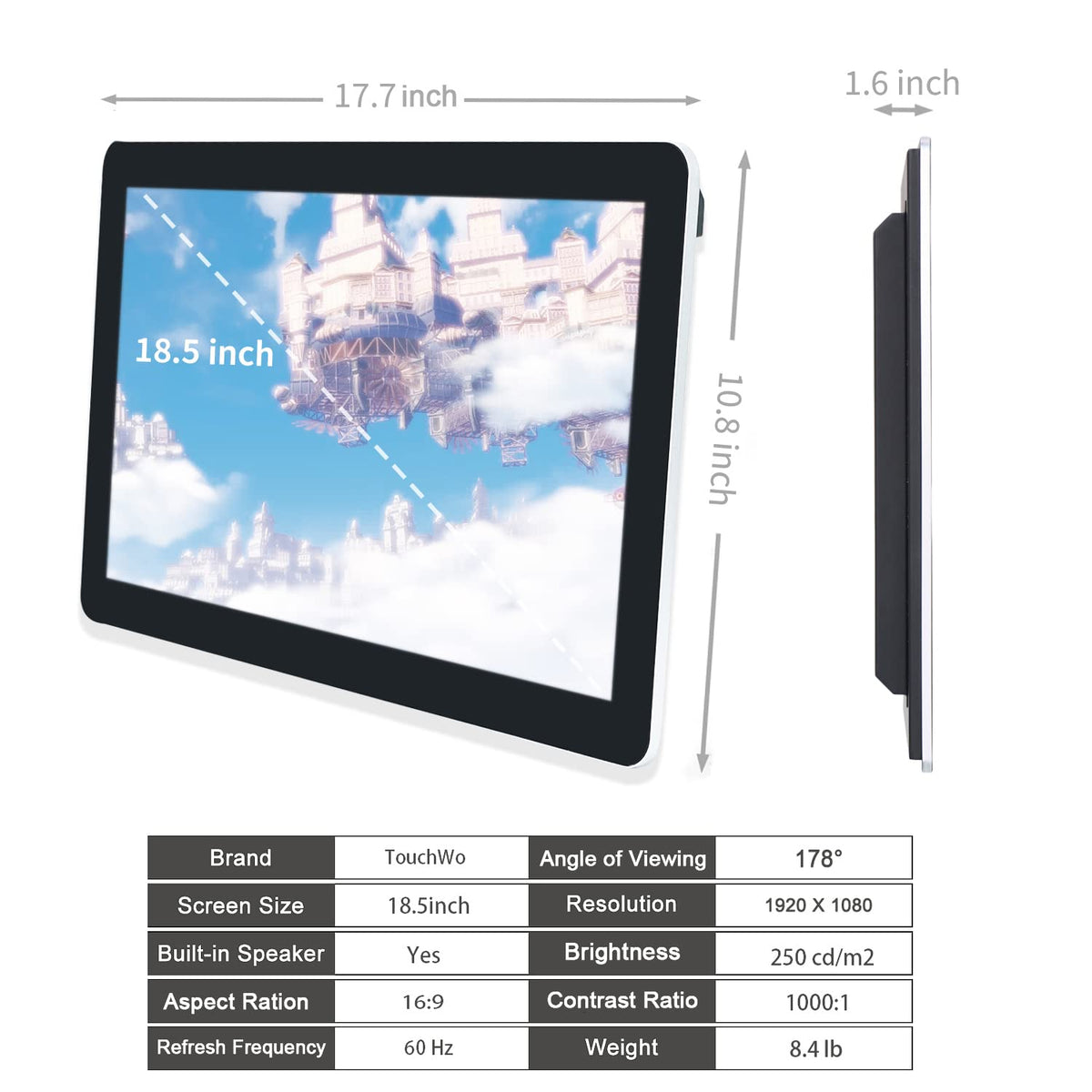 18.5 inch Touchscreen Industrial Computer Monitor, Wall Mountable WiFi & BT Smart Board for Office & Classroom, 1080P Display, Win-10 Pro, Core i3, 4GB RAM & 128G SSD