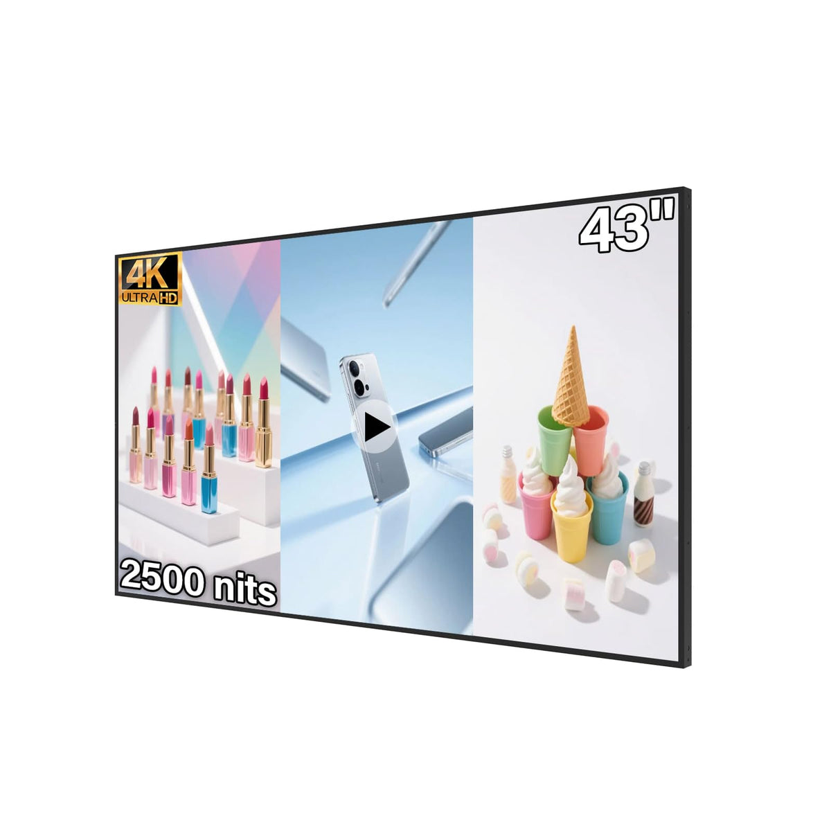 32inch Digital Signage, 2500nits High Brightness Advertising Display, Slim Fit Frameless LCD Monitor, CMS Remote Publishing, 24/7 Operation, Smart Split Screen Play, HDMI/USB/WiFi/Android System