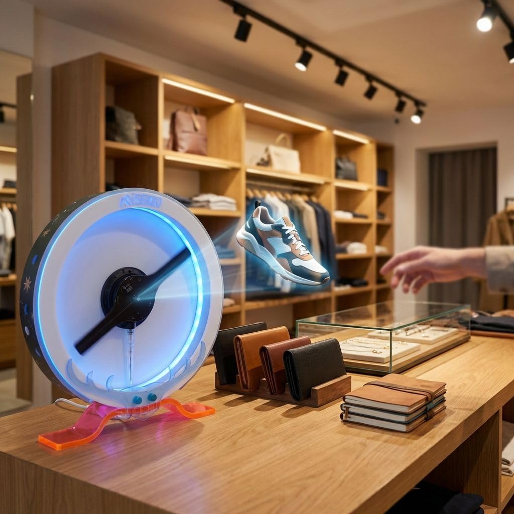 3D Hologram Fan WiFi Projector with Protective Cover & LED Strip, 11.9 Inch Hi-Res Holographic Display, App Control Custom 3D Text Video for Business Store Sign Bar Party Holiday Decoration
