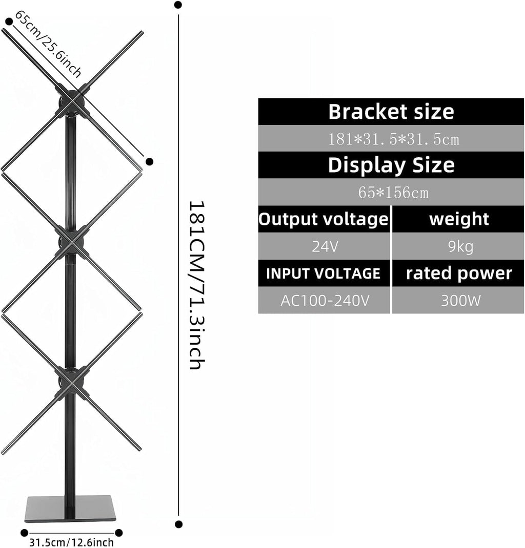 Missyou 71.3 Inch 3D Hologram Fan Splicing Display - 3 Pcs 65cm Holographic Projector Video Wall With Router And Tripod - WiFi App 3D Text Generator Bluetooth Audio - Naked Eye LED Commercial Ad Sign