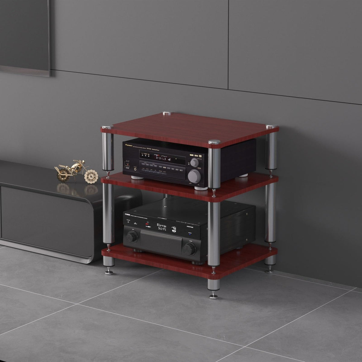 Portable Audio Rack Tower with ShelvesCorner Shelf DVD Display CabinetHigh Amplifier StandAV Storage Solution for Living RoomBlack60x48x60cm