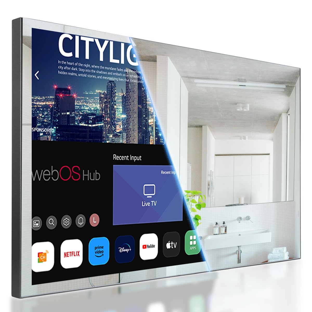 31.5" 4K Screen Smart Mirror LED TV IP65 Waterproof for Bathroom Hotel Spa Decoration with WiFi Bluetooth webOS Voice Control