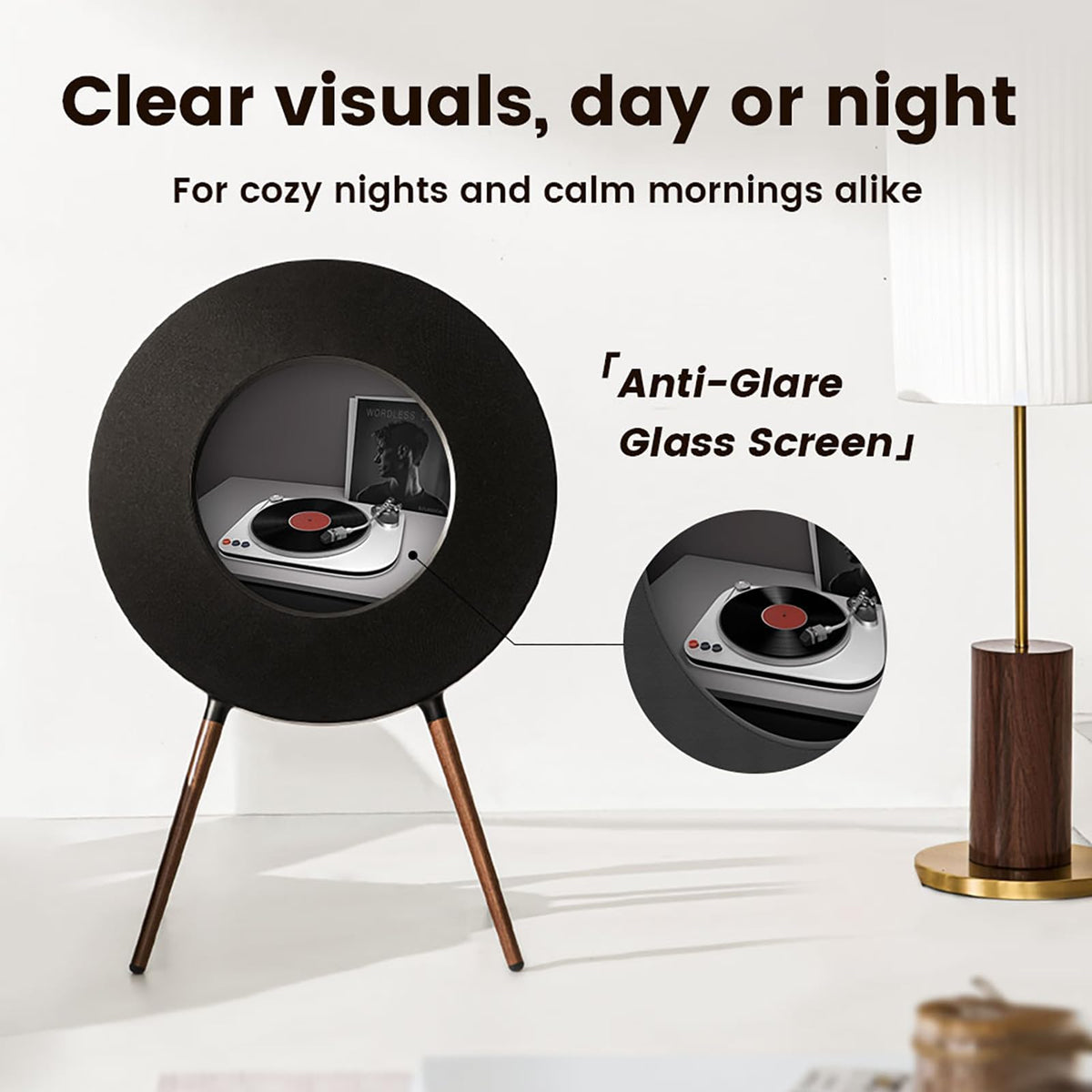 Record R1 Award-Winning Vinyl Bluetooth Speaker, 21.5" Display with Dynamic Lyrics & Album Art, 2.1 Hi-Fi Stereo by Jamo, Wi-Fi & BT 5.1, Premium Home Audio Décor