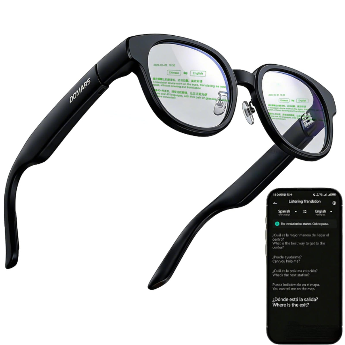 AR Smart Glasses with Real-Time Translation, Invisible Privacy Teleprompter, Bluetooth AI Smartglasses for Speech, Travel, Business Meetings, Smart AI Glasses for Men Women(Customizable lenses)
