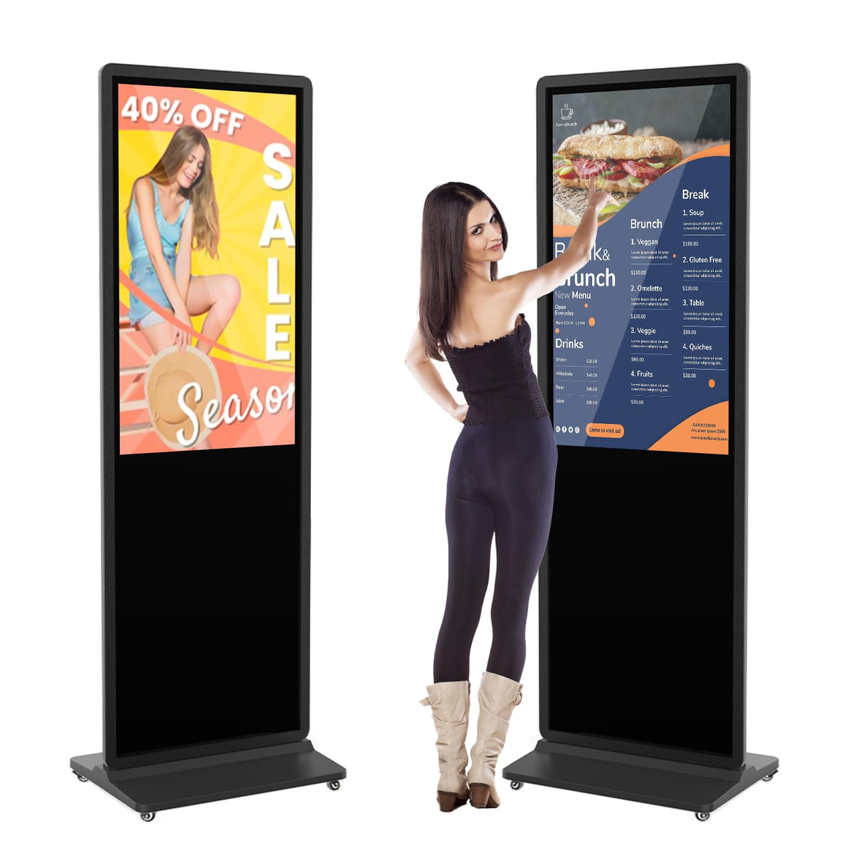 MWE 55 Inch 4K Touchscreen Kiosk, Indoor Floor Standing Digital Signage Displays, Advertising Display LCD Totem, Interactive Display Poster Android System with Auto Media Player