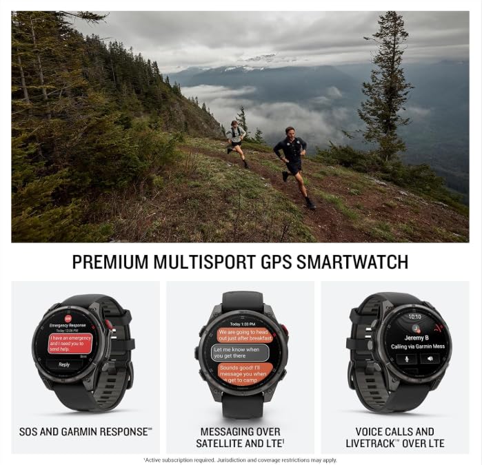 Wearable4U Garmin Fenix 8 Pro – 51mm AMOLED LTE & Satellite Connected Multisport GPS Smartwatch, inReach Technology: Sapphire Carbon Gray DLC Titanium w/Black-Pebble Gray Silicone Band Power Bundle