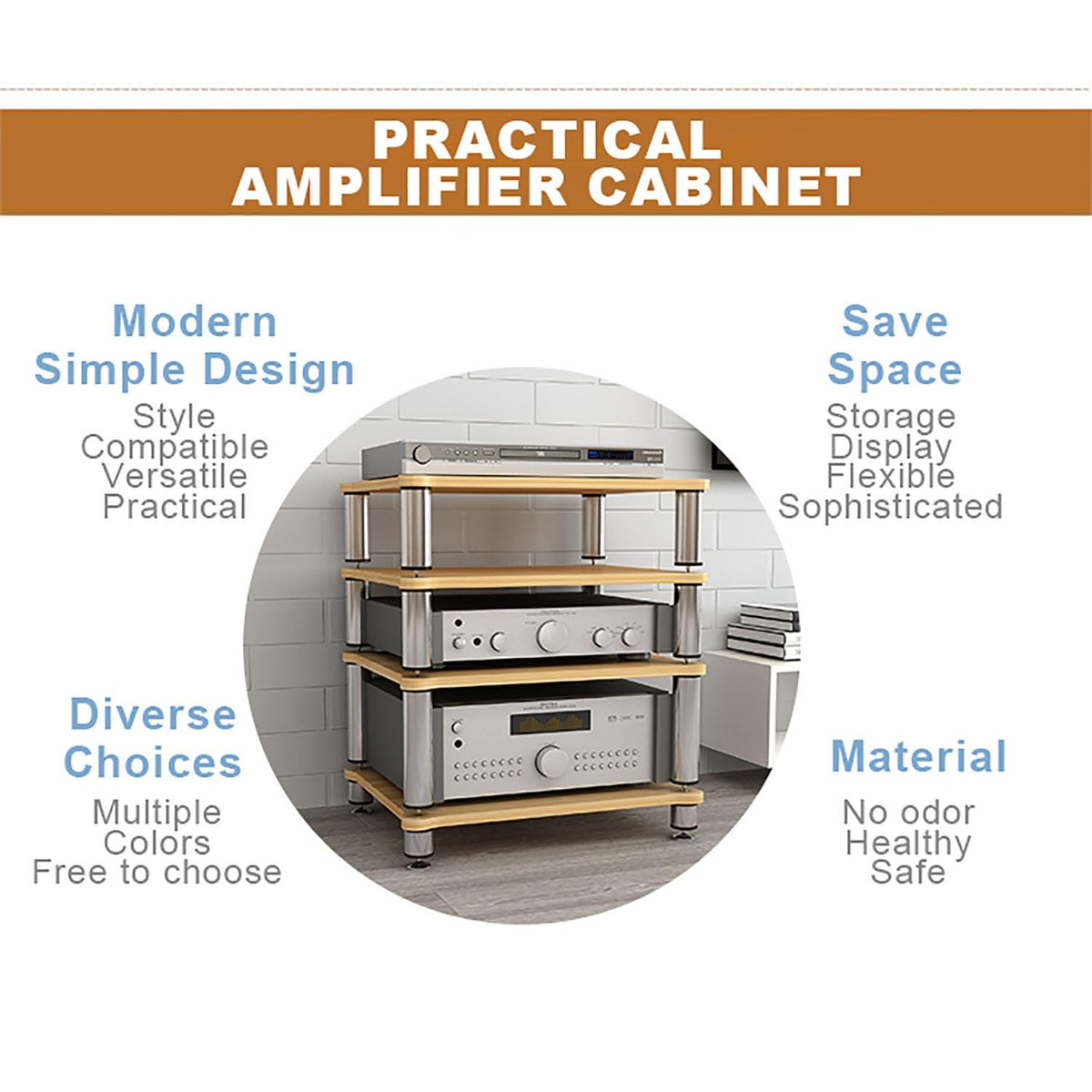 Portable Audio Rack Tower with ShelvesCorner Shelf DVD Display CabinetHigh Amplifier StandAV Storage Solution for Living RoomBlack60x48x60cm