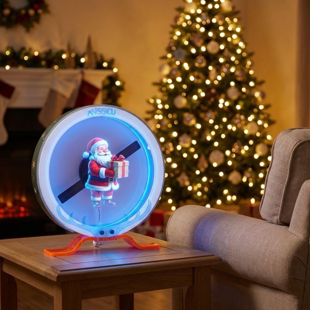 3D Hologram Fan WiFi Projector with Protective Cover & LED Strip, 11.9 Inch Hi-Res Holographic Display, App Control Custom 3D Text Video for Business Store Sign Bar Party Holiday Decoration