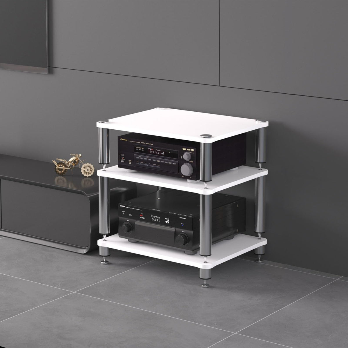 Portable Audio Rack Tower with ShelvesCorner Shelf DVD Display CabinetHigh Amplifier StandAV Storage Solution for Living RoomBlack60x48x60cm