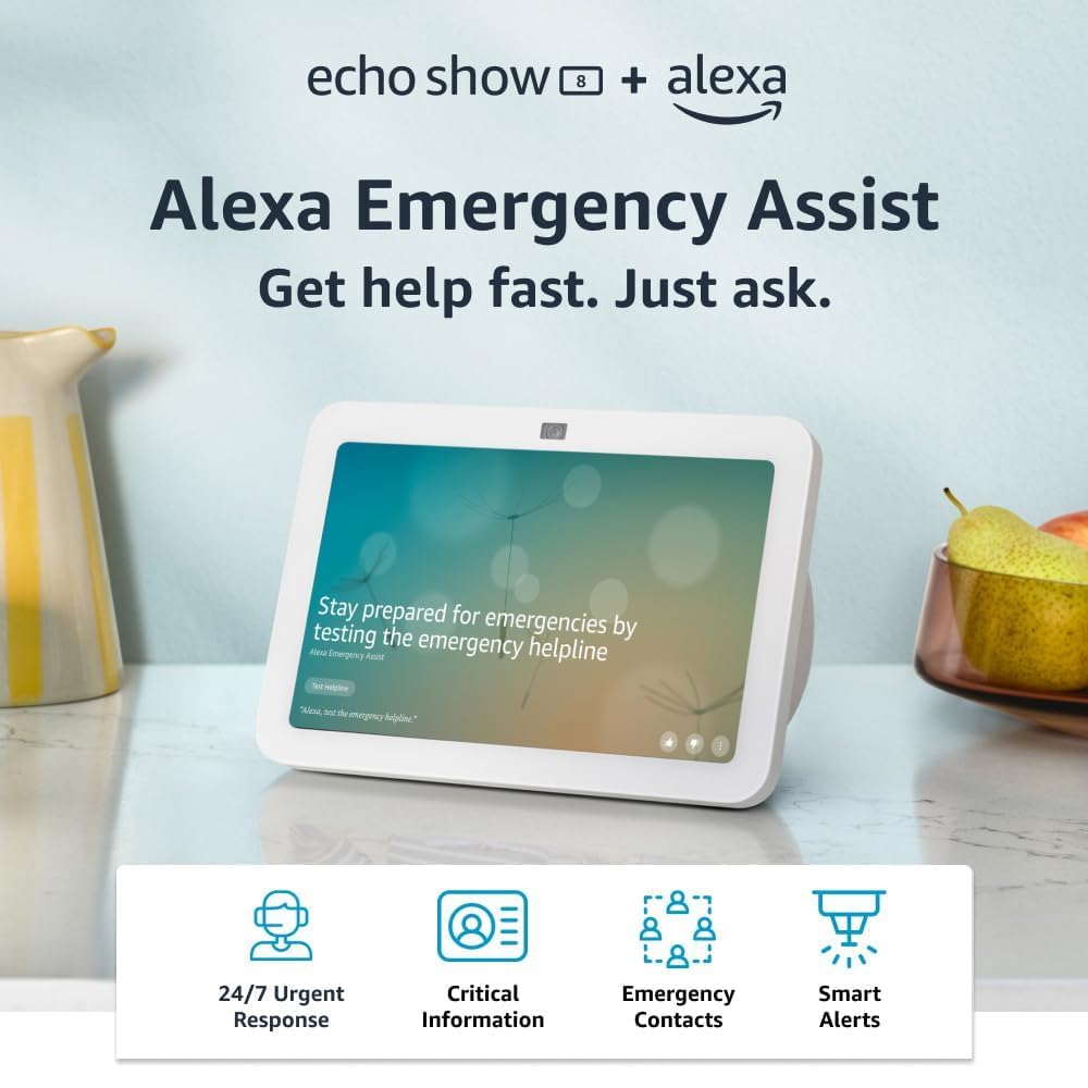 Echo Show 8 (2023 release), Charcoal, bundle with Alexa Emergency Assist (monthly auto-renewal subscription)