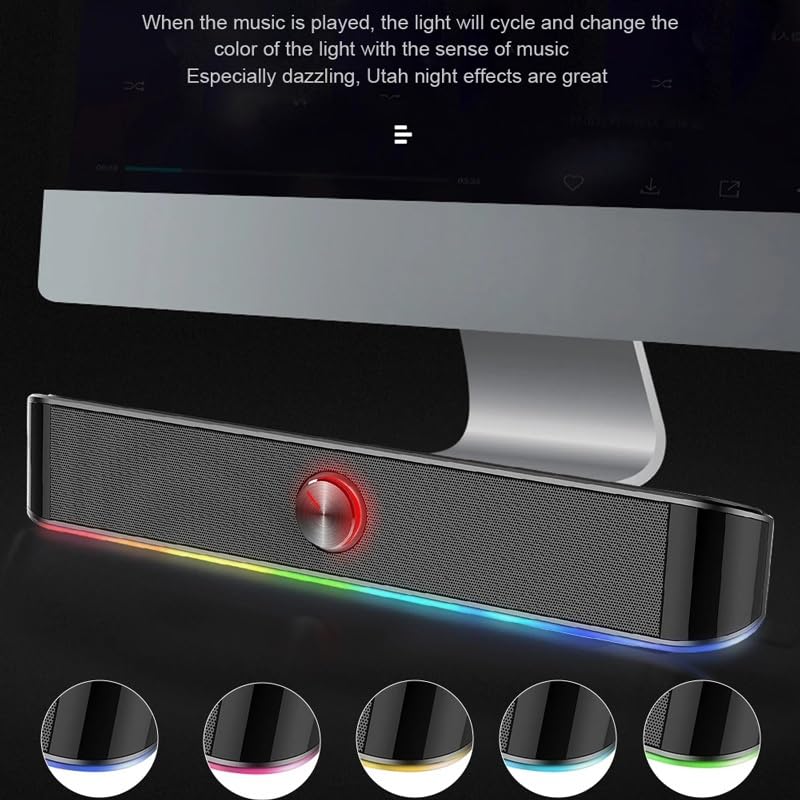 3.5mm Stereo Surround Music Smart RGB Speakers Column Sound Bar for Computer PC Notebook Loudspeakers