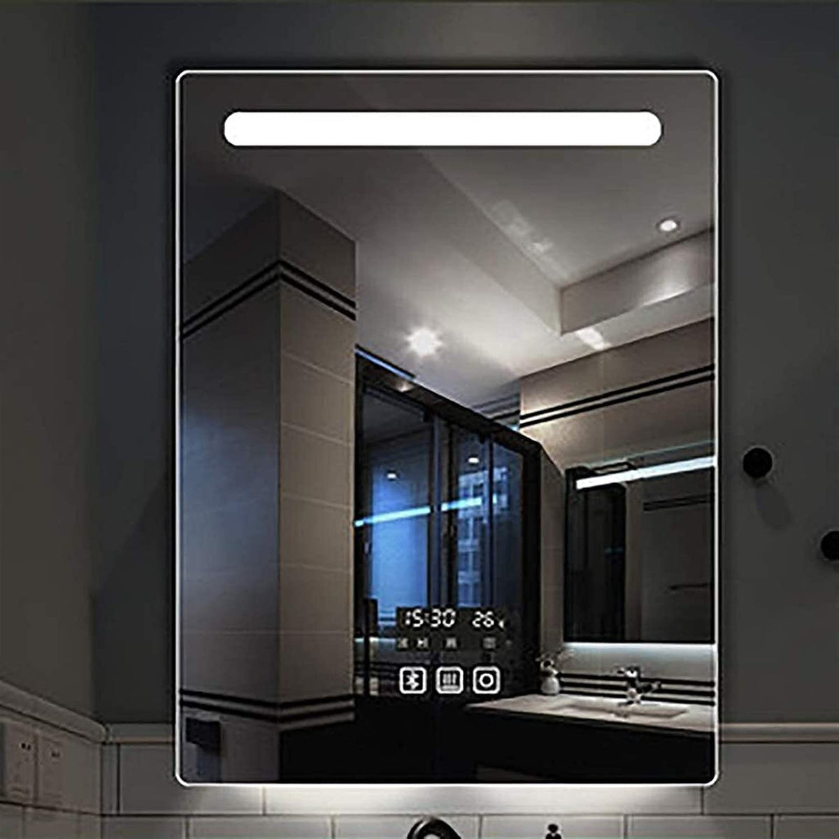 Waterproof Illuminated Led Bathroom Mirror 60X80Cm Smart Led Illuminated Bathroom Wall-Mounted Mirror with Touch Switch with Speaker + Time/Temperature Display + Heated Pad