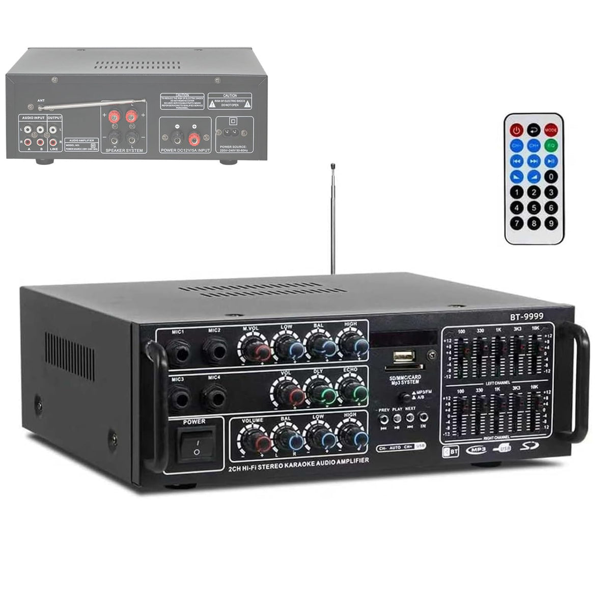 Stereo Audio Amplifier, Professional 300w Power Eq Digital Amplifier, Support Fm USB/sd Input Mic, with Remote Control, for Home Speakers, Studio and Live Sound B