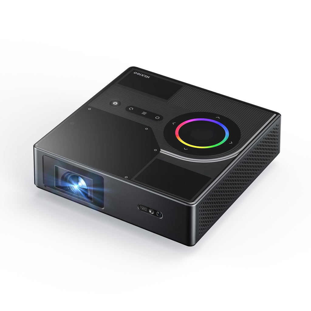 NexiGo Nova Mini, Portable Laser Projector, Google TV w/ Netflix, 1080p FHD, 1200 Lumens, 15000:1 Contrast w/ SAE, 3D, Auto Setup, 150" Display, 8W Dolby Audio, Portable for Home & Outdoor