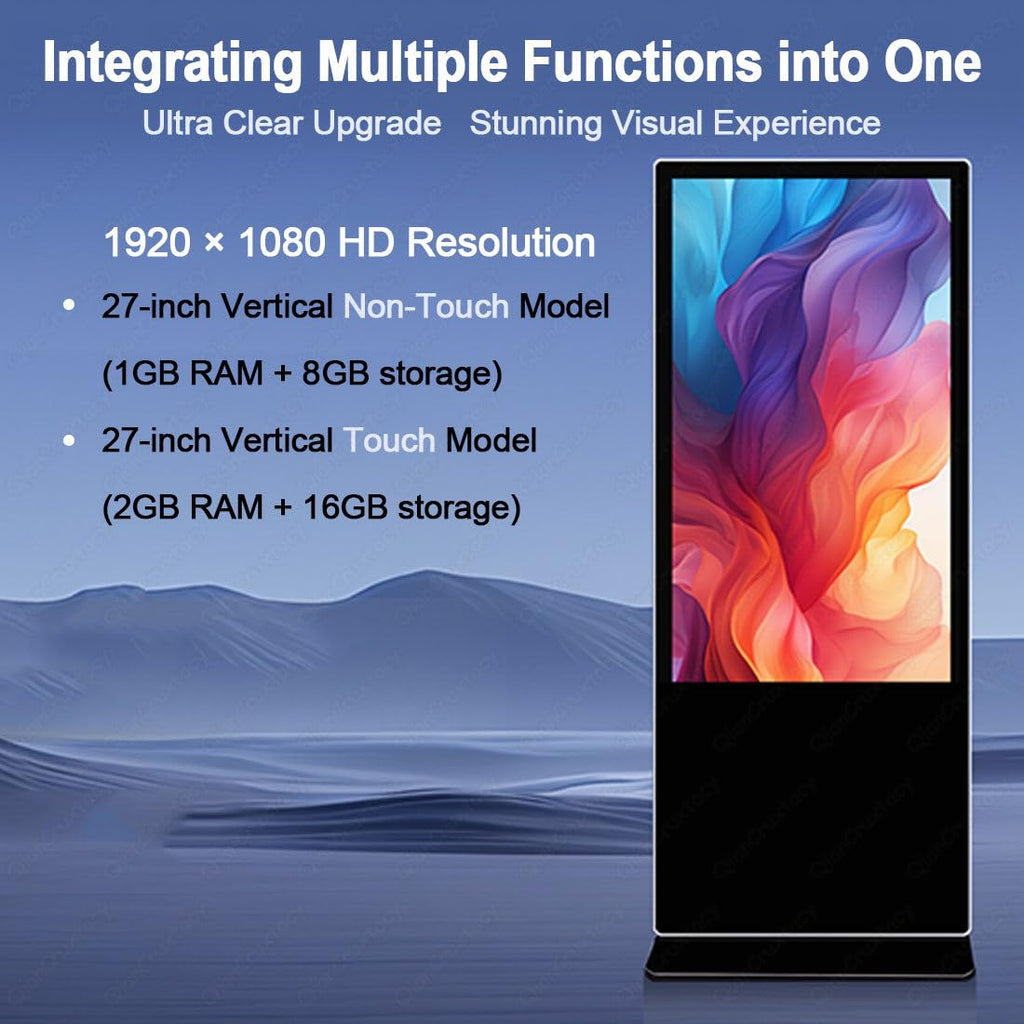 27 Inch Vertical Digital Signage Advertising Display, Android Smart Operating System, Support WiFi/HDMI/USB Multi-Media Input, Built-in Stereo Speakers, Auto Media Loop Playback (NonTouch)