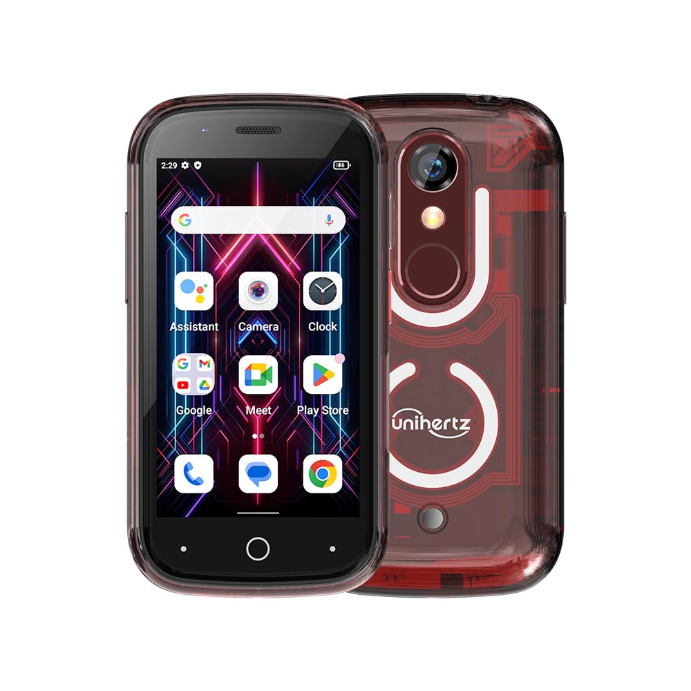 Unihertz Jelly Star, The World's Smallest 4G Android 13 Smartphone Transparent Design LED Light NFC OTG, Red (Support T-Mobile & Verizon only)