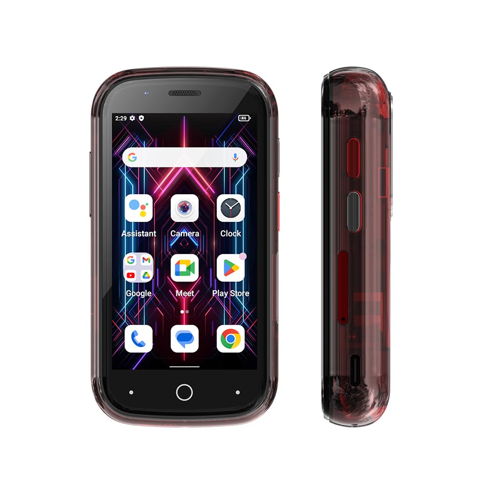 Unihertz Jelly Star, The World's Smallest 4G Android 13 Smartphone Transparent Design LED Light NFC OTG, Red (Support T-Mobile & Verizon only)