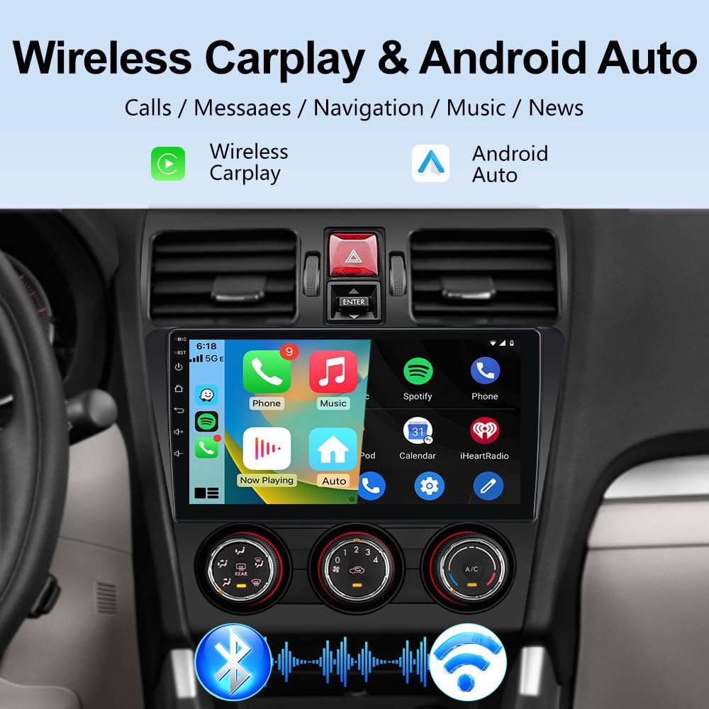 AWESAFE Car Radio Stereo 8Core 64GB for Subaru Forester WRX Impreza 2013 2014 2015, 9 Inch Touchscreen with Wireless CarPlay Andriod Auto 5G WiFi