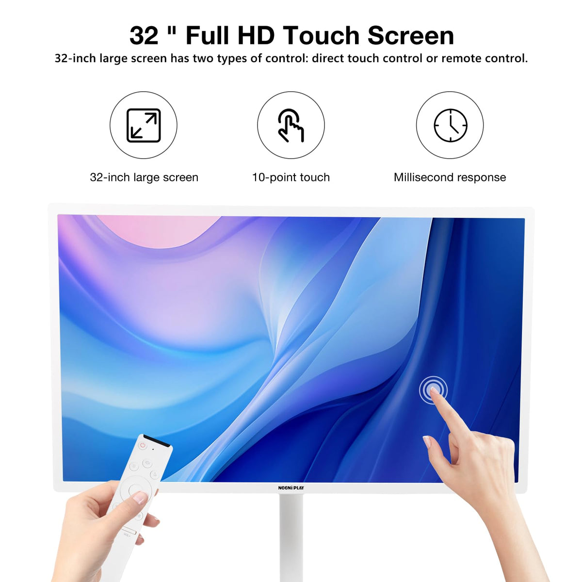 32-Inch Smart Portable TV with Touchscreen Monitor on Wheels