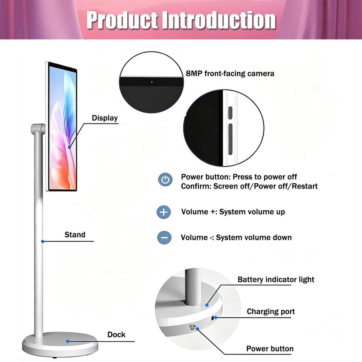 Smart Portable TV On Wheels, Touch Screen Monitor with 4K HD Display, Android 13 OS, Full Swivel Rotation, Speakers & Wireless Connectivity for Home/Office/Travel(27inches,8GB+128GB)
