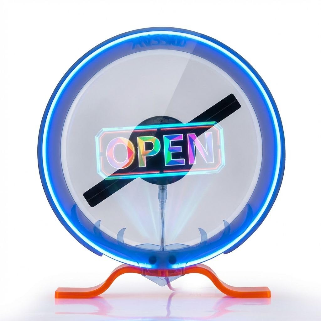 3D Hologram Fan WiFi Projector with Protective Cover & LED Strip, 11.9 Inch Hi-Res Holographic Display, App Control Custom 3D Text Video for Business Store Sign Bar Party Holiday Decoration