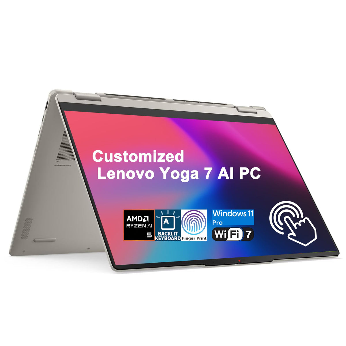 iCarp Customized Laptop Made with Lenovo Yoga 7 2-in-1 AI Laptop 16" WUXGA Touch AMD 4-core Ryzen AI 5 430 (50 NPU Tops) 16GB DDR5 256GB/512GB/1TB/2TB WiFi7 for Creator Business Professional Win11Pro