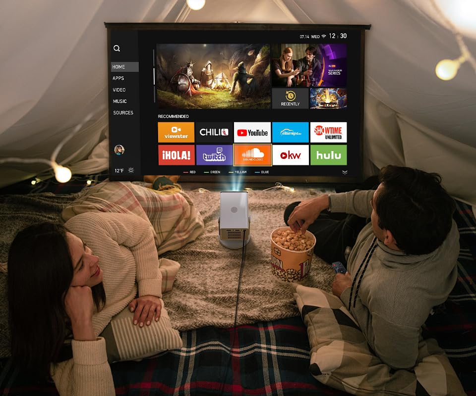 HP MC400 Portable HD Projector, WiFi , Bluetooth, Short Throw Lens, WiFi Screen Mirroring, App Store , Speaker, Design to work with PD Power Bank for Home Theater & Outdoor Movies