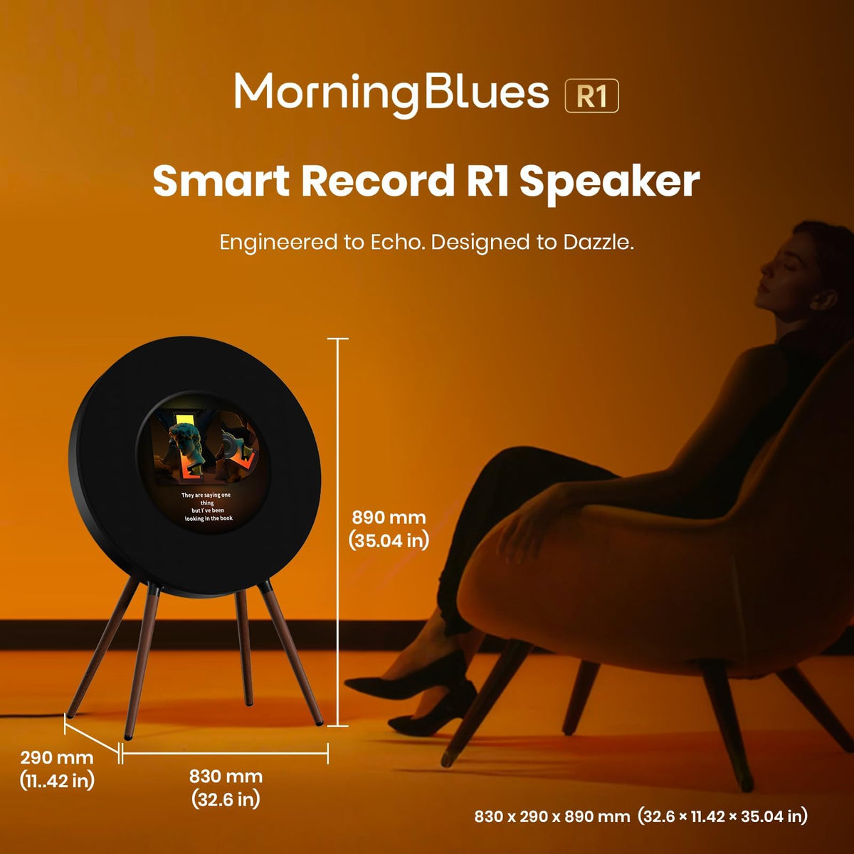 Record R1 Award-Winning Vinyl Bluetooth Speaker, 21.5" Display with Dynamic Lyrics & Album Art, 2.1 Hi-Fi Stereo by Jamo, Wi-Fi & BT 5.1, Premium Home Audio Décor