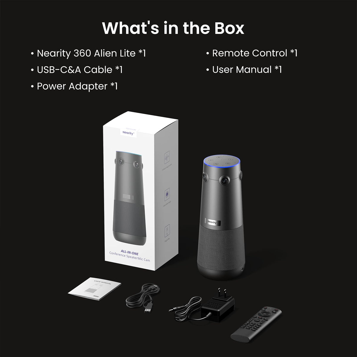 NEARITY 360 Alien Lite 4K Video Conference Camera with Mic, 3 AI Modes