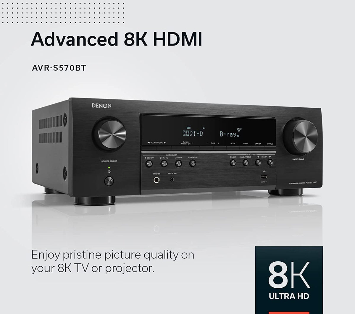 Denon AVR-S570BT (2022 Model) 5.2 Channel AV Receiver with Denon DP-29F Turntable Black