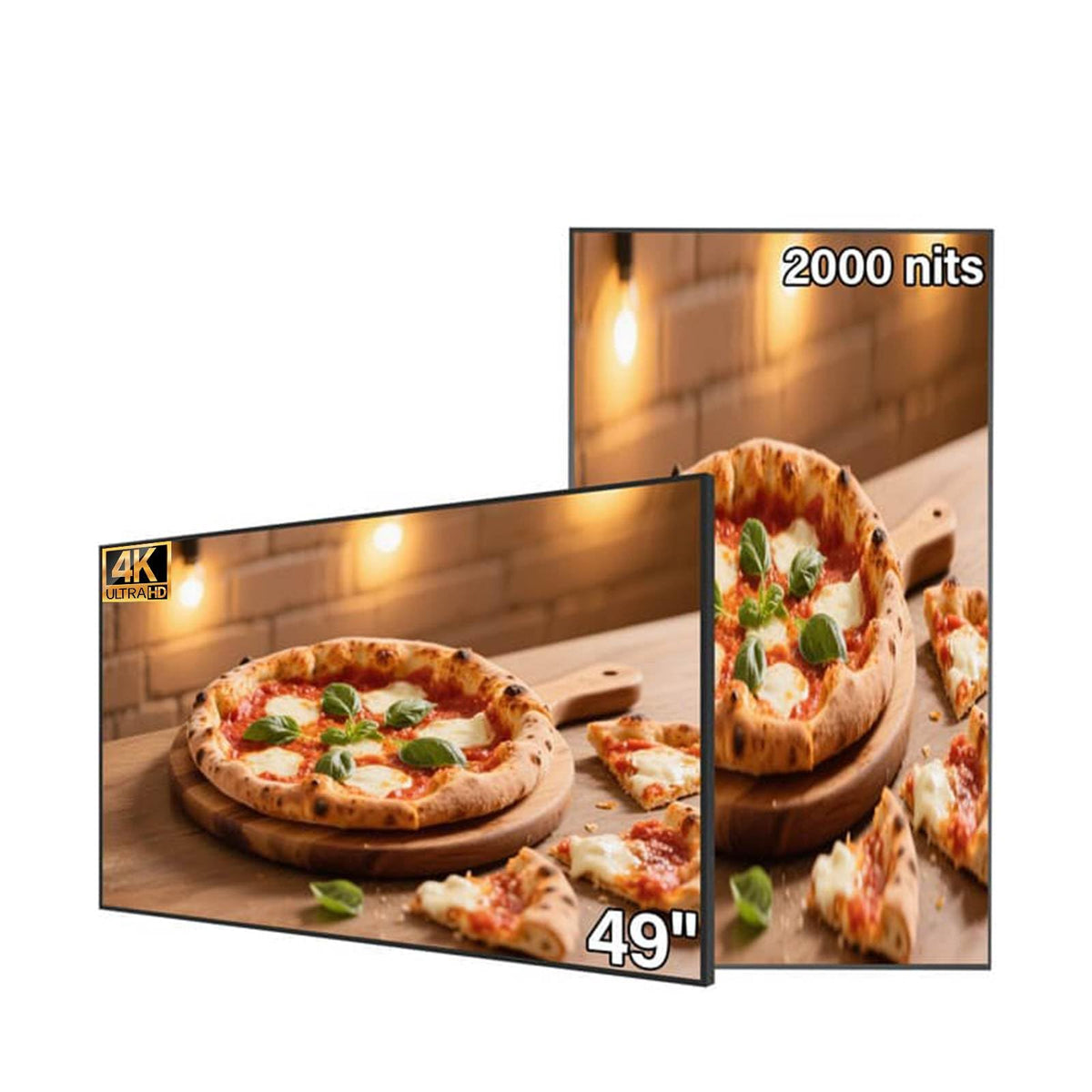 43inch Wall Mount Digital Signage, 4K 2500nits High Brightness Advertising Display, Slim Fit Frameless Digital Kiosk, CMS/Plug & Play Auto Play, 7/24 Timer Switch, Smart Split Screen Play