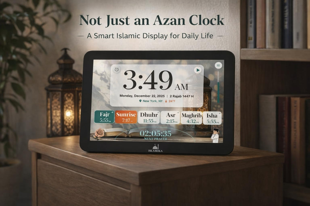 Islamika Smart Islamic Display 10” – WiFi Azan Clock, Global Prayer Times, Full Quran Audio & Text, Daily Verses, Kids Learning & Habits Tracker (10, Inches)