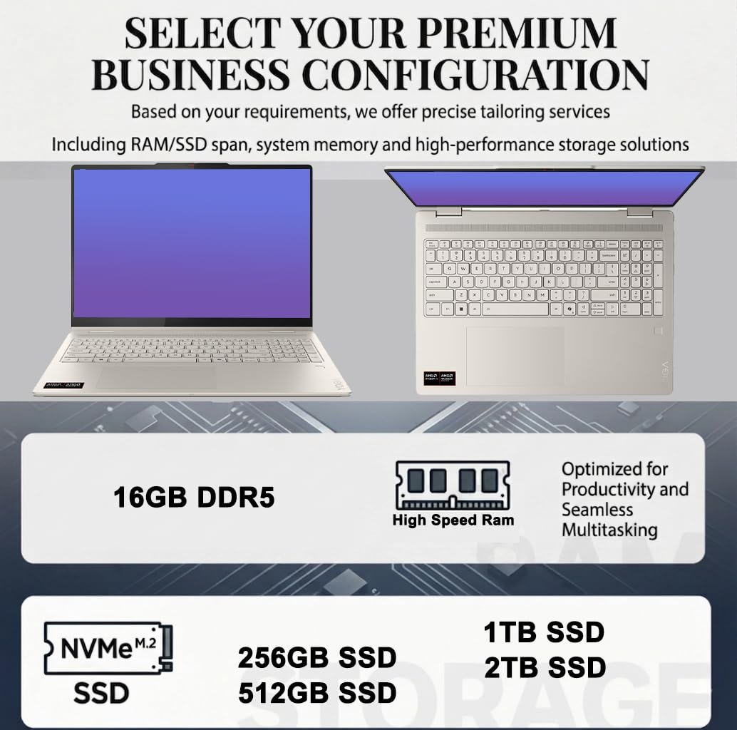 iCarp Customized Laptop Made with Lenovo Yoga 7 2-in-1 AI Laptop 16" WUXGA Touch AMD 4-core Ryzen AI 5 430 (50 NPU Tops) 16GB DDR5 256GB/512GB/1TB/2TB WiFi7 for Creator Business Professional Win11Pro