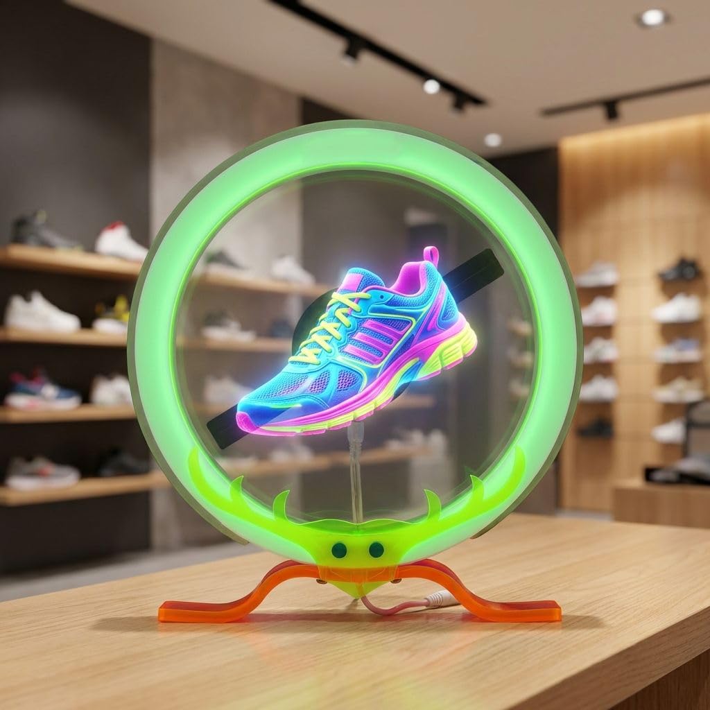 3D Hologram Fan WiFi Projector with Protective Cover & LED Strip, 11.9 Inch Hi-Res Holographic Display, App Control Custom 3D Text Video for Business Store Sign Bar Party Holiday Decoration