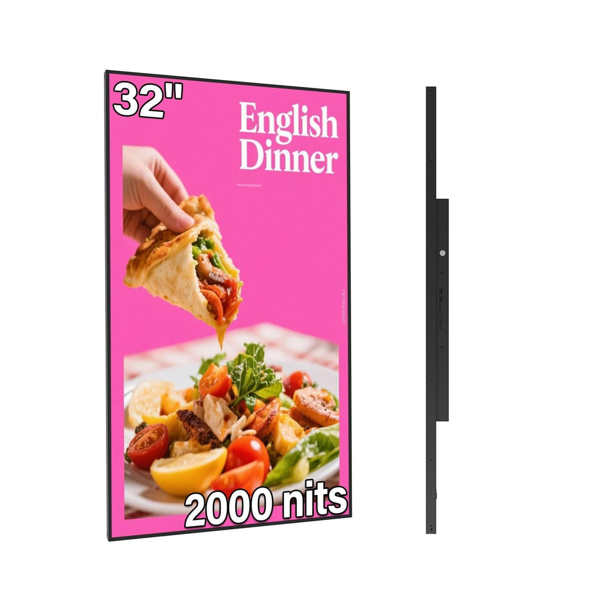 43inch Wall Mount Digital Signage, 4K 2500nits High Brightness Advertising Display, Slim Fit Frameless Digital Kiosk, CMS/Plug & Play Auto Play, 7/24 Timer Switch, Smart Split Screen Play