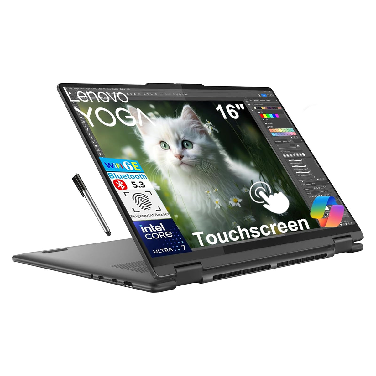 Lenovo Yoga 7 2-in-1 AI Laptop 16" WUXGA Touch Intel 8-core Ultra 7 256V (Up to 47 NPU Tops) 16GB DDR5 1TB SSD Wi-Fi7 Backlit Fingerprint for Creator Business Professional Win11 Pro ICP Accessory