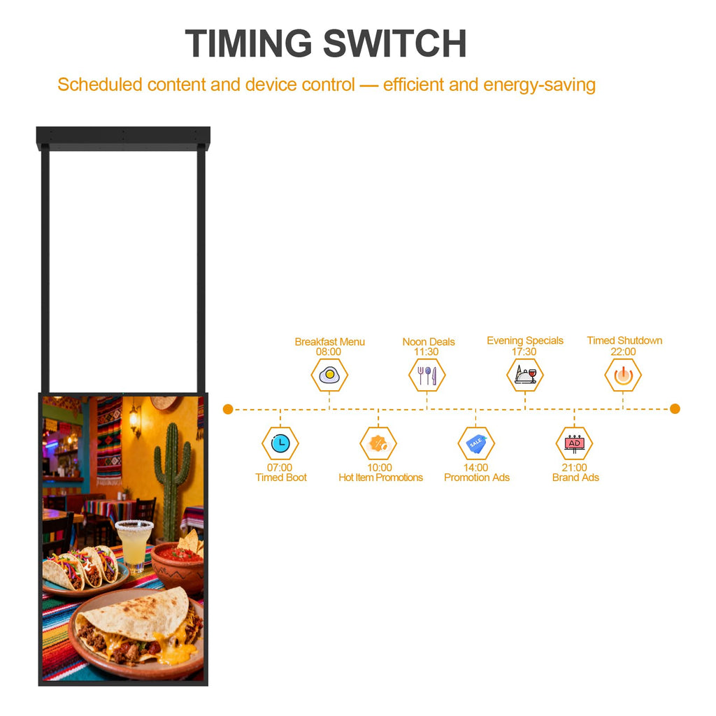 43Inch Window Digital Signage Hanging Advertising Display, 2500nits High Brightness Indoor Digital Signage, CMS/U-Disk Plug&Play, Smart Split Screen, 24/7 Operation, HDMI/USB/WiFi/Android System