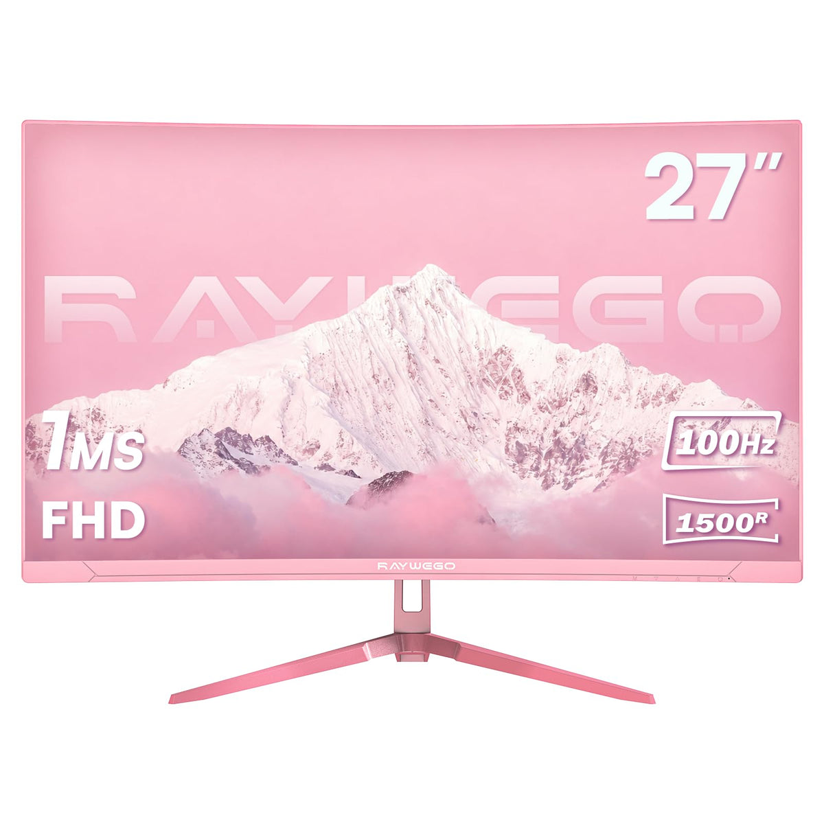 27 Inch Pink Curved Computer Monitor, FHD 1080P 100Hz, Eye Care